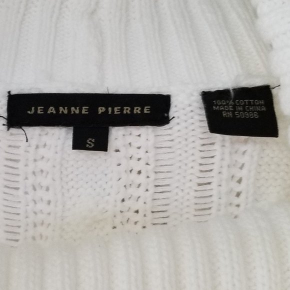 Cowlneck Sweater by Jeanne Pierre White Cable knit Size S 100% Cotton - Picture 6 of 6
